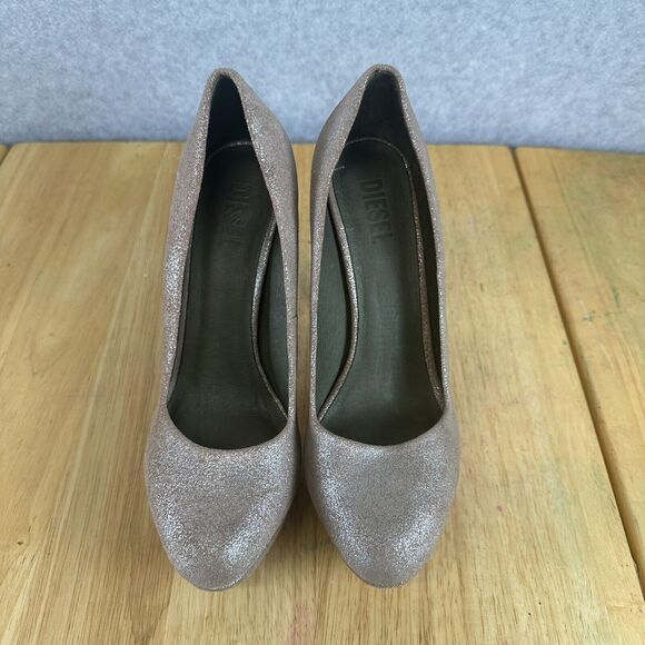 DIESEL Womens High Heels Sparkle Metallic Pink Slip On Career Pump Shoes US 7 38 - Picture 9 of 13